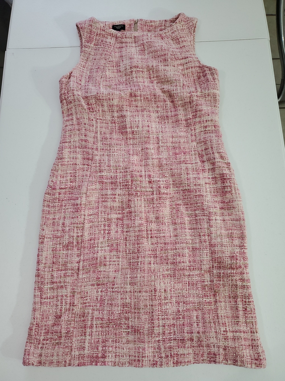 Talbots 12P Pink Tweed Back Zip Sheath Midi Dress